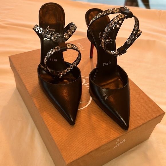 Louboutin black heels with strap and silver metal detail - Picture 2 of 8
